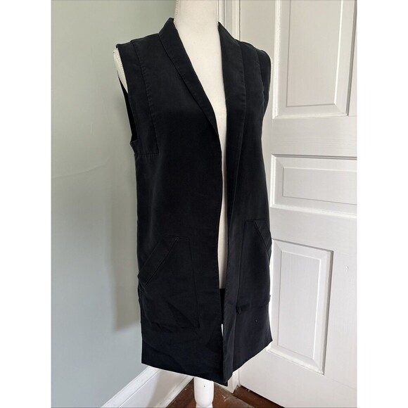 REBECCA MINKOFF Bitten Silk Shawl Collar Vest Jacket Top Black Medium - Picture 1 of 5
